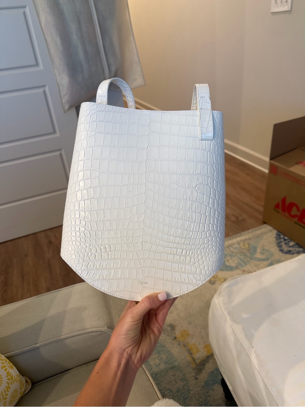 White Croc-Embossed Leather Women’s Tote Bag